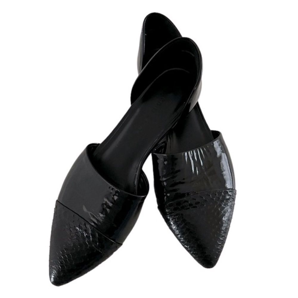 Jenni Kayne D’Orsay Croc Embossed Patent Leather Flats Black Euro Size 40